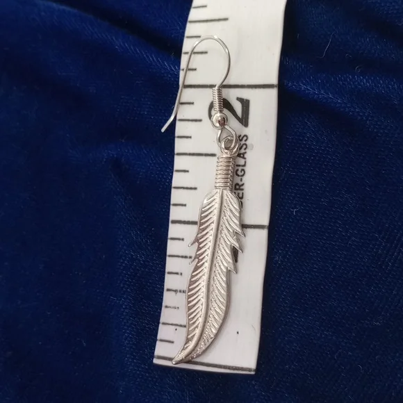Sterling Silver Feather Dangle Earrings - Picture 10 of 12